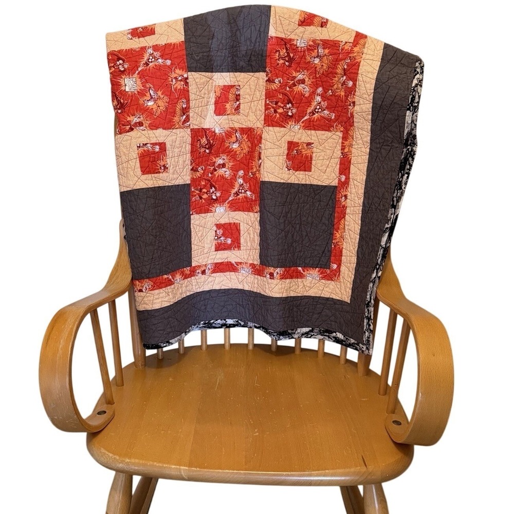 Handmade Marvel Patchwork Quilt Red Gray Throw Blanket Kids Superhero 60x45
